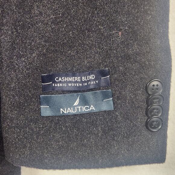 Nautica Barge Overcoat Men 38R Charcoal Gray Wool Cashmere Blend Italian Fabric - Picture 9 of 16